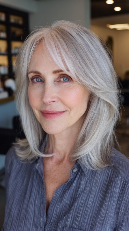 Classic Silver Feathered Texture for Mature Hair