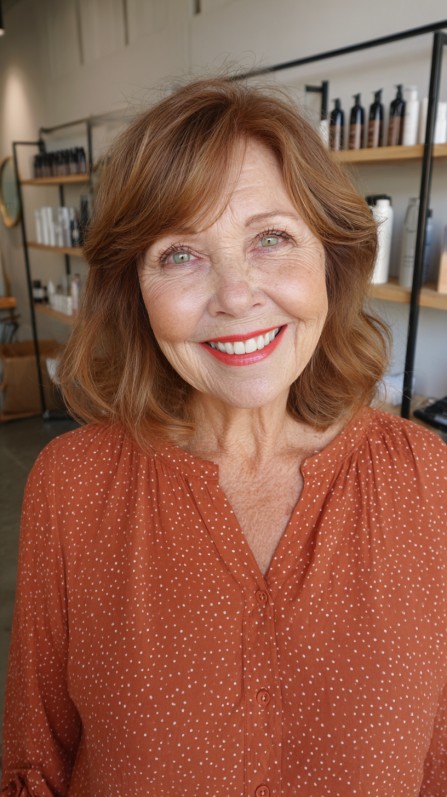 Copper-Toned Layered Cut with Soft Side Bangs