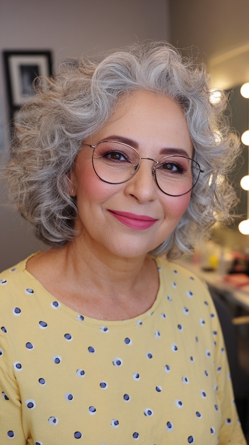 Curly Grey Elegance with Soft Volume