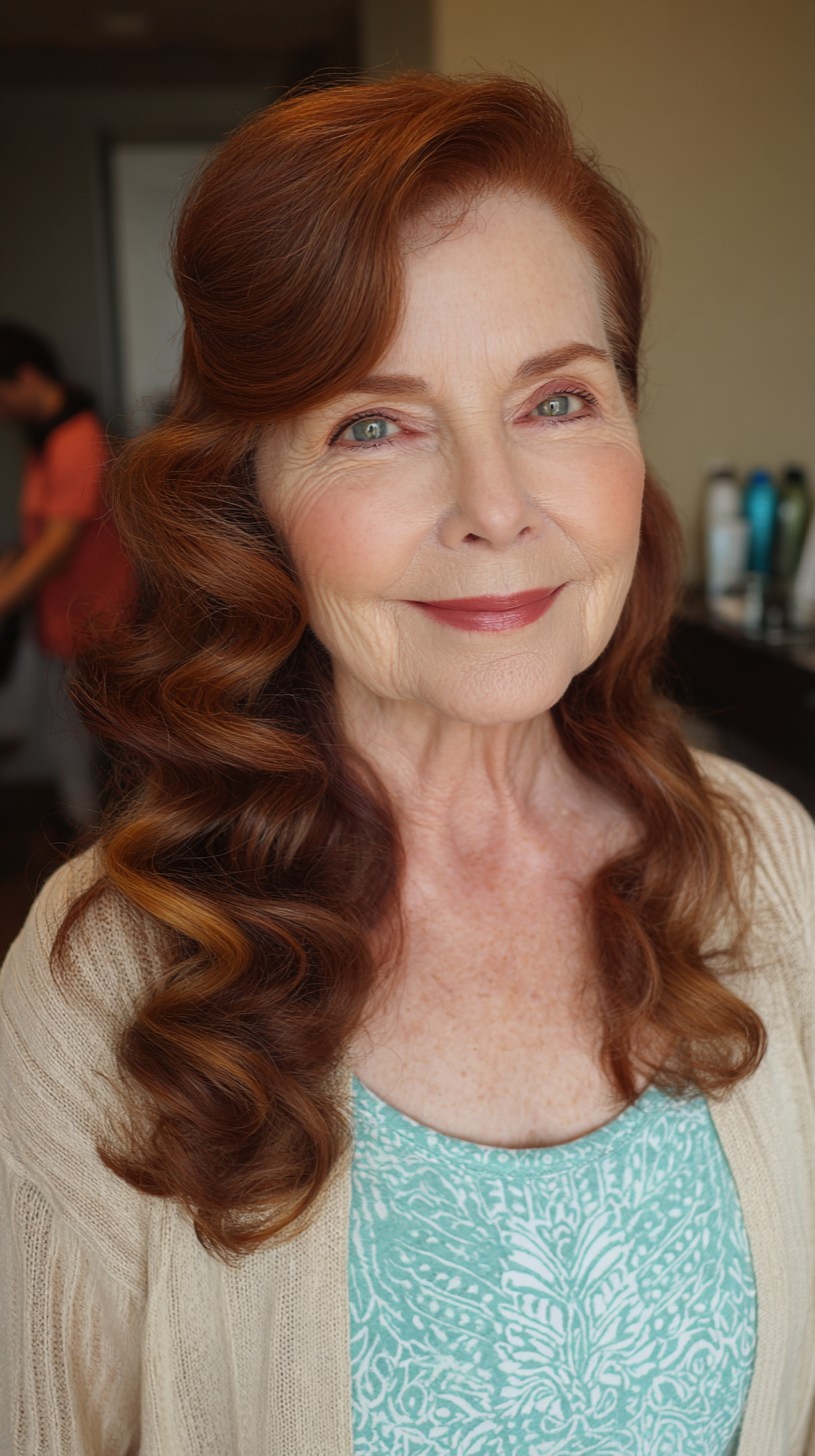 Deep Auburn Glamour Waves for Retired Ladies