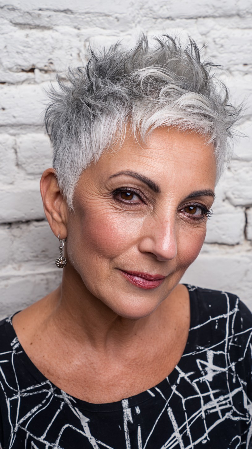 Dynamic Textured Silver Pixie with Defined Layers