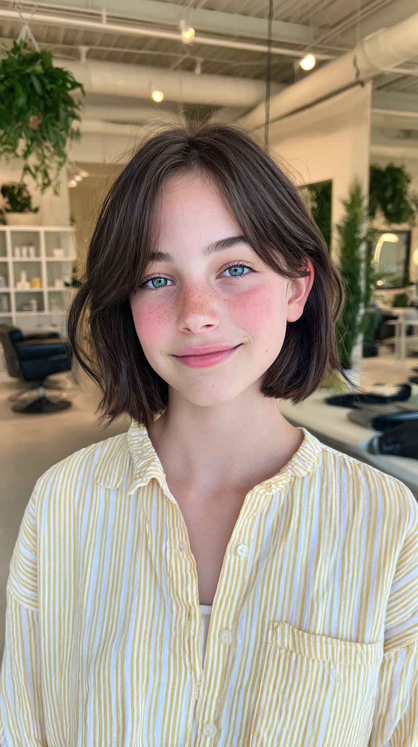 Effortless-Chic Brunette Bob with Natural Waves