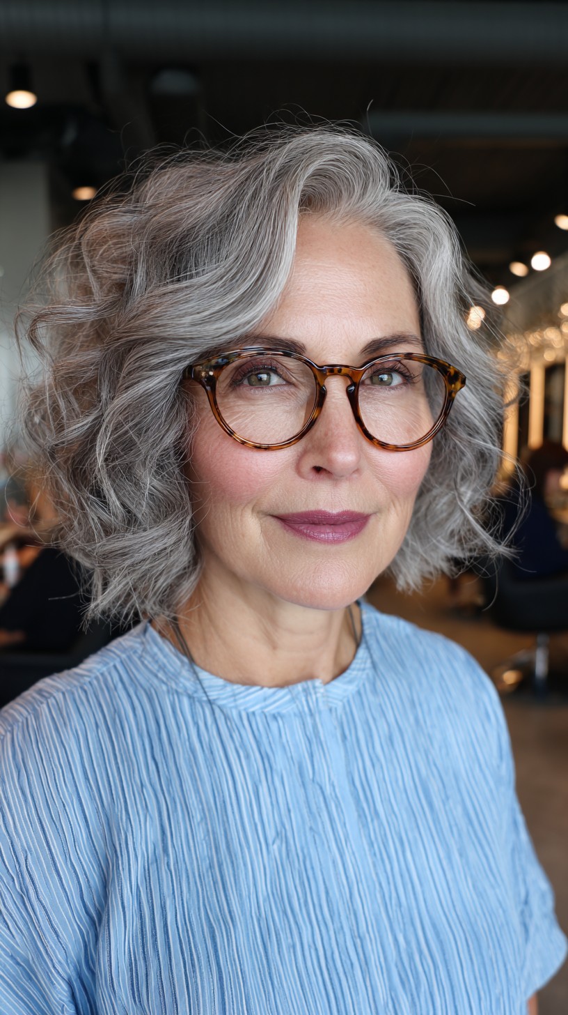 Elegant Grey Waves with Natural Bob Texture