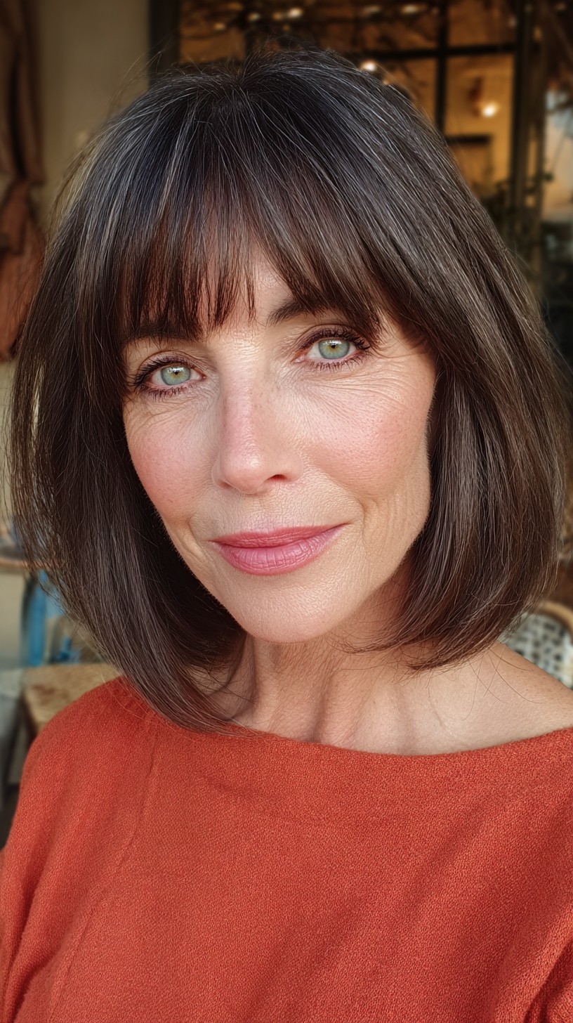 Elegant Raven Bob with Feathered Curtain Bangs