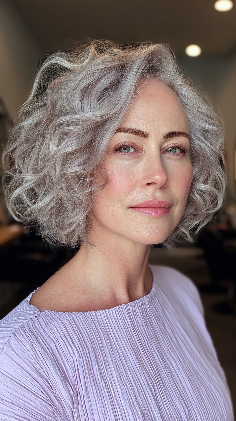 Elegant Silver Bob with Soft, Dynamic Waves