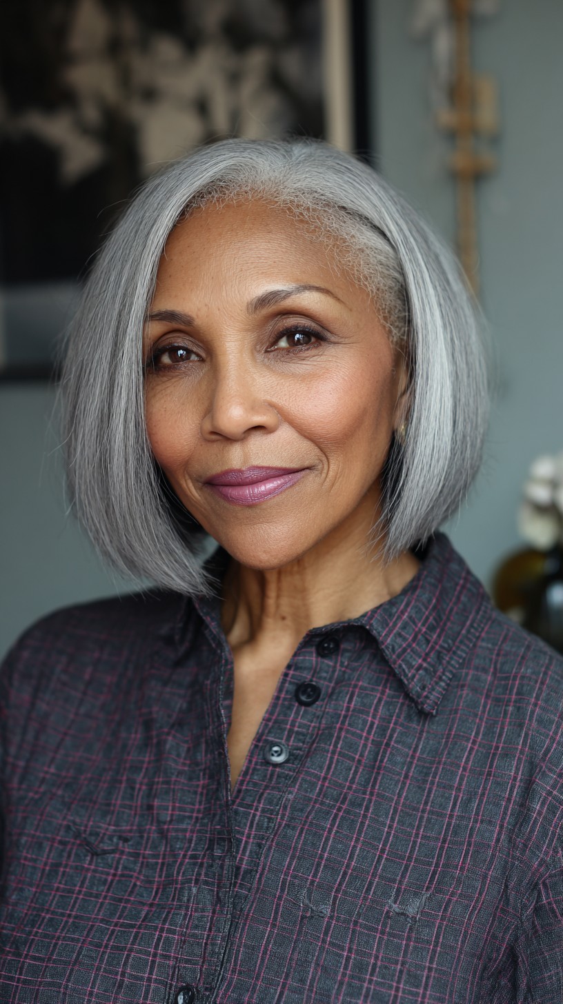 Elegant Silver Sleek Shoulder-Length Cut