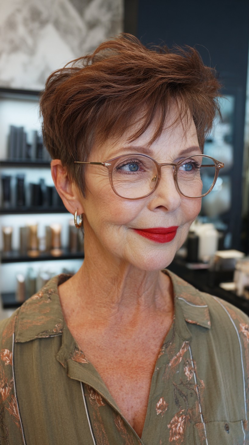 Feisty Auburn Tousled Pixie with Textured Top