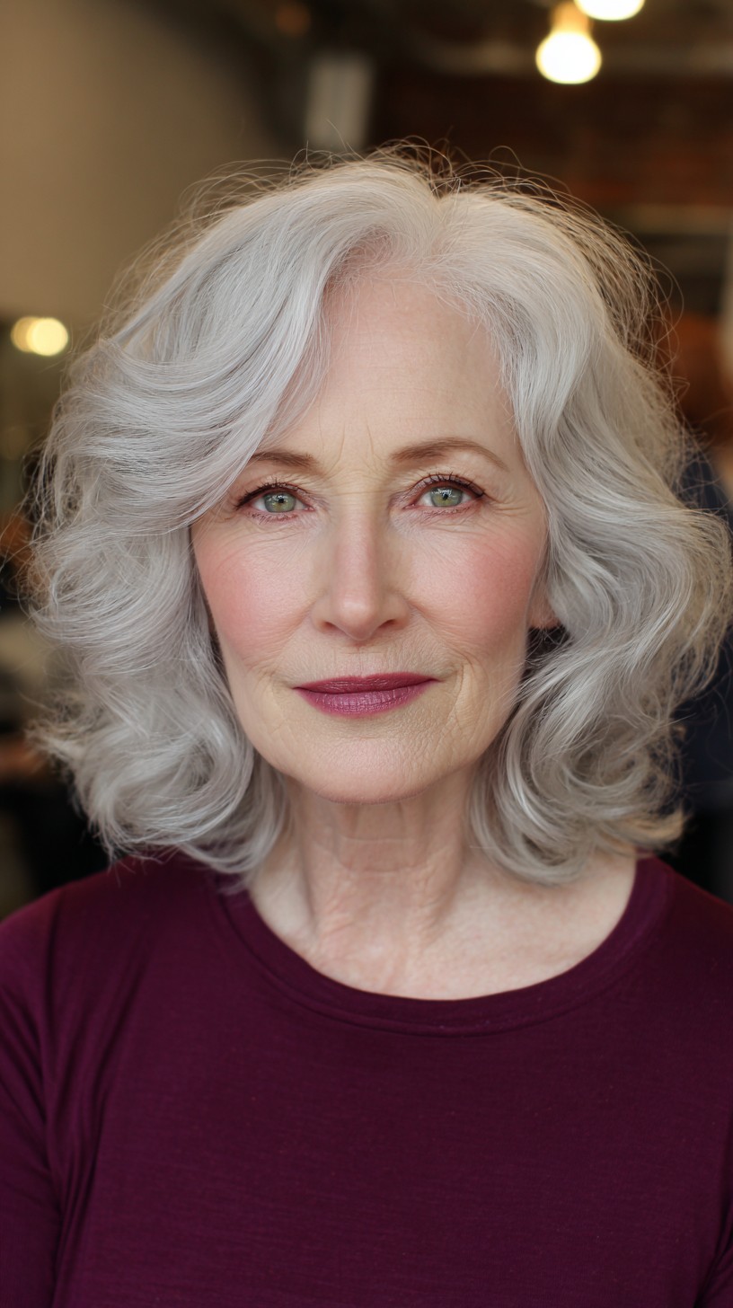 Glamorous Silver Hollywood Waves for Mature Charm