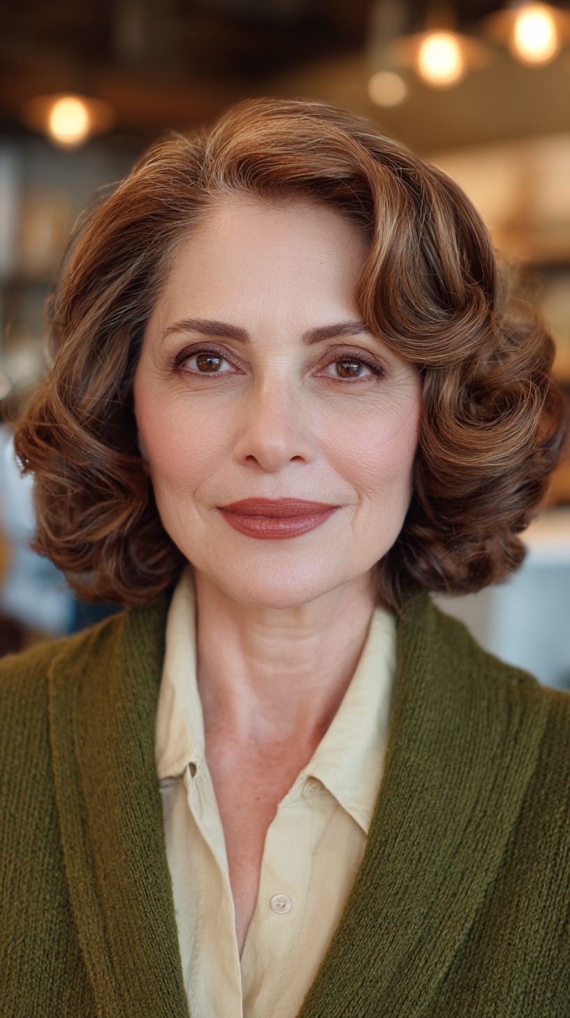 Glossy Chestnut Waves with Precision Curls