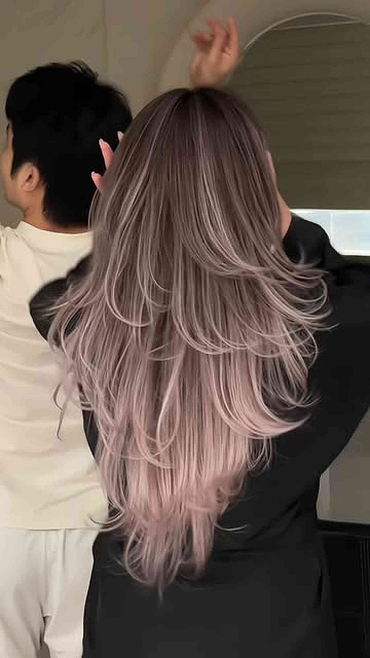 Lavender Blonde Hair Balayage with Long Layers