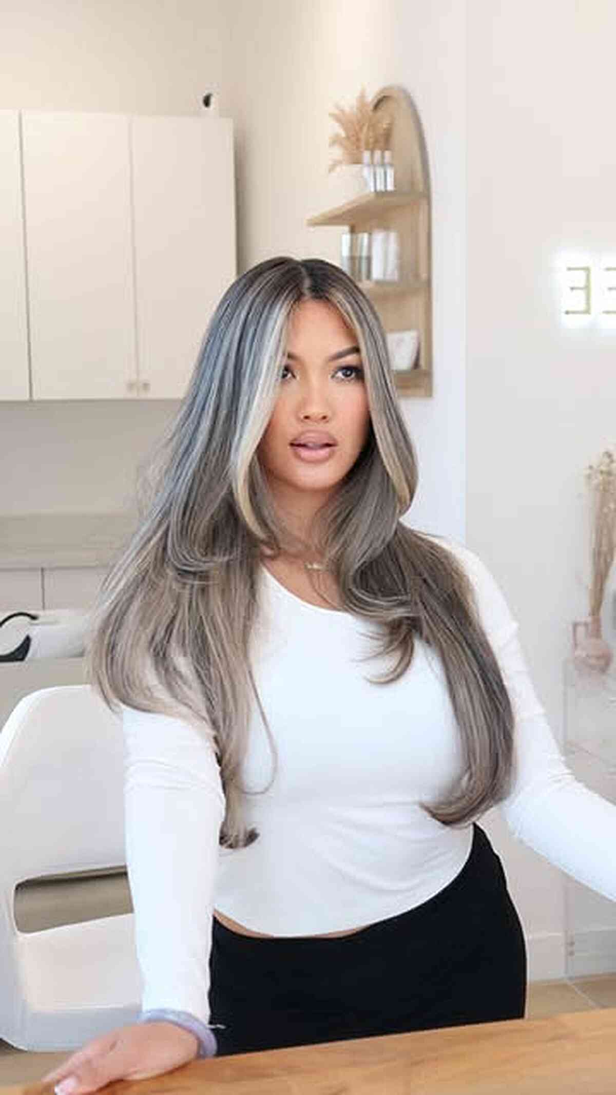 Long Layered Grey Ash Hairstyle