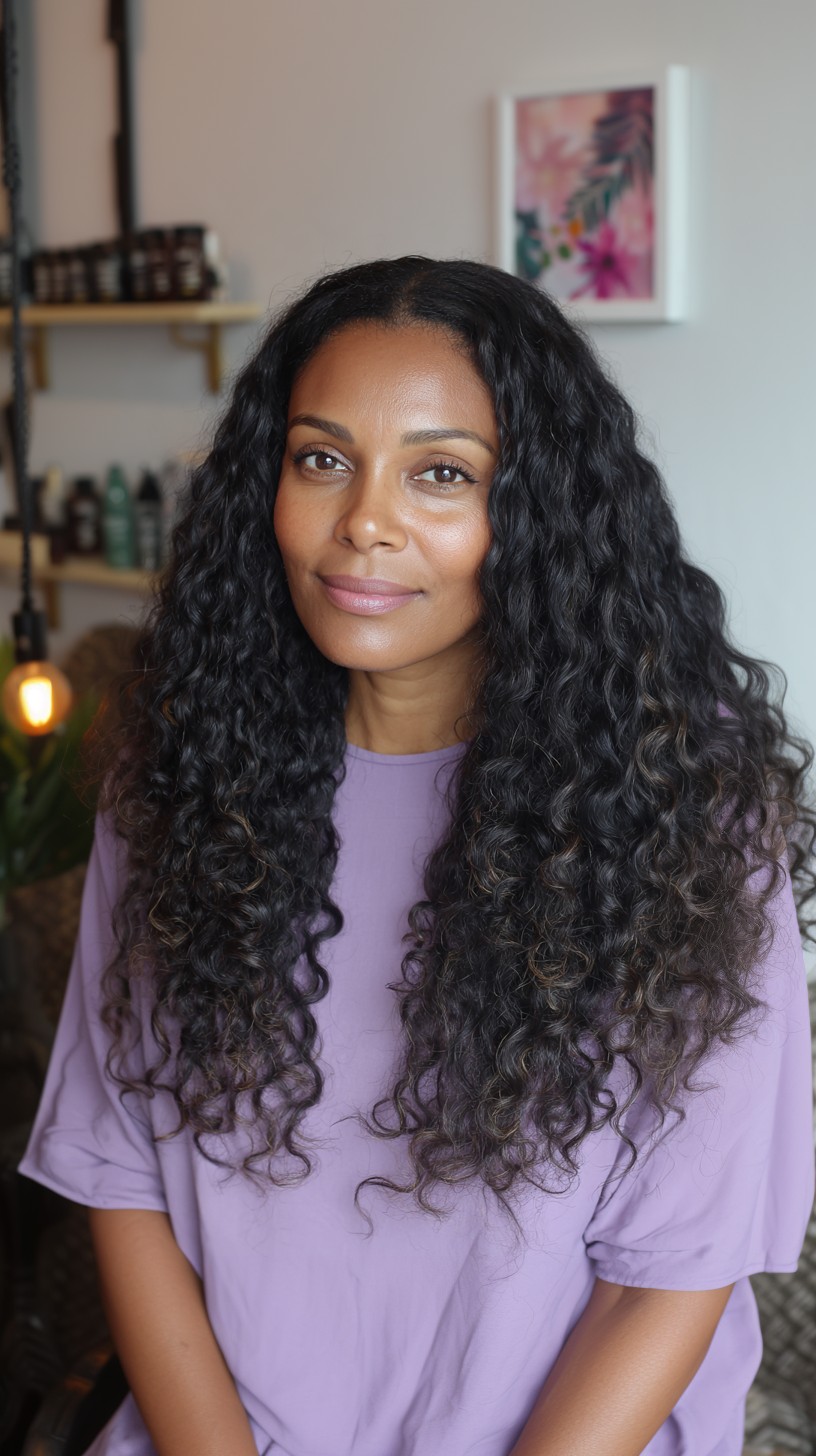 Natural Black Cascade of Defined Curls