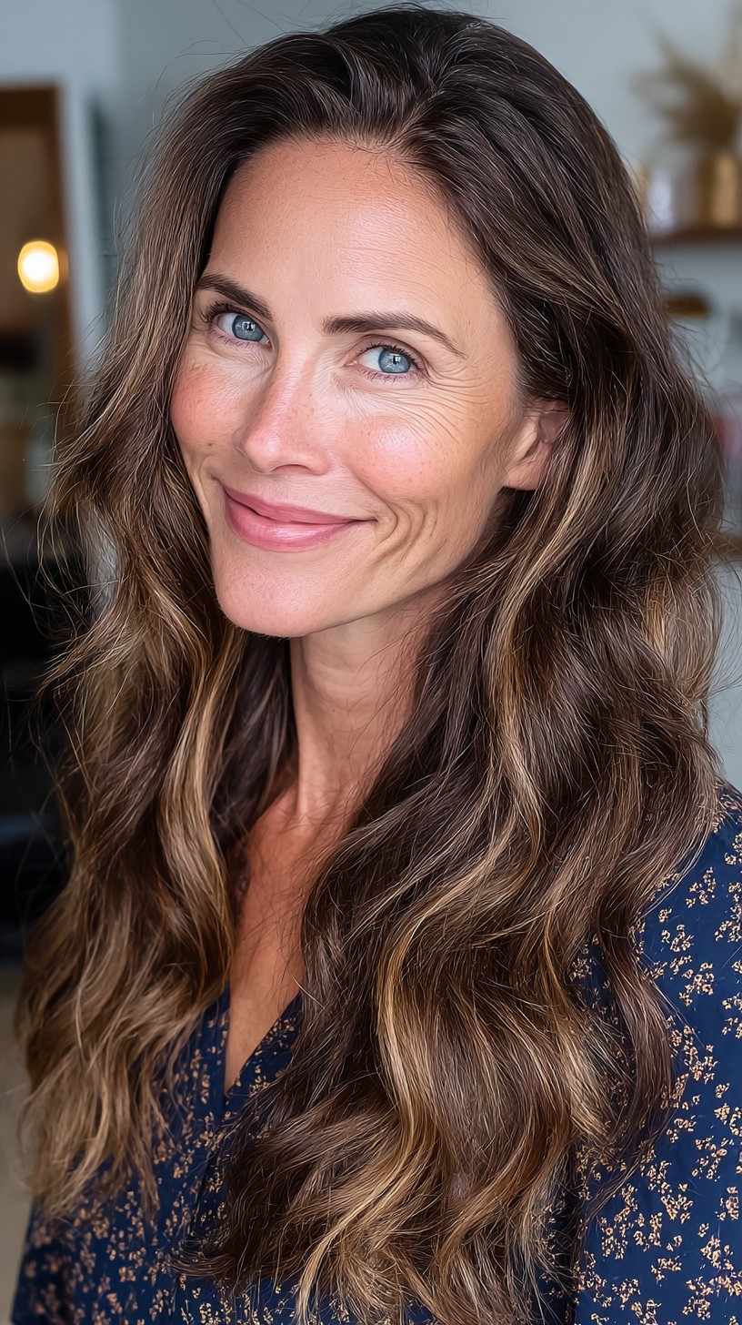 Natural Brunette Waves with Gentle Highlights