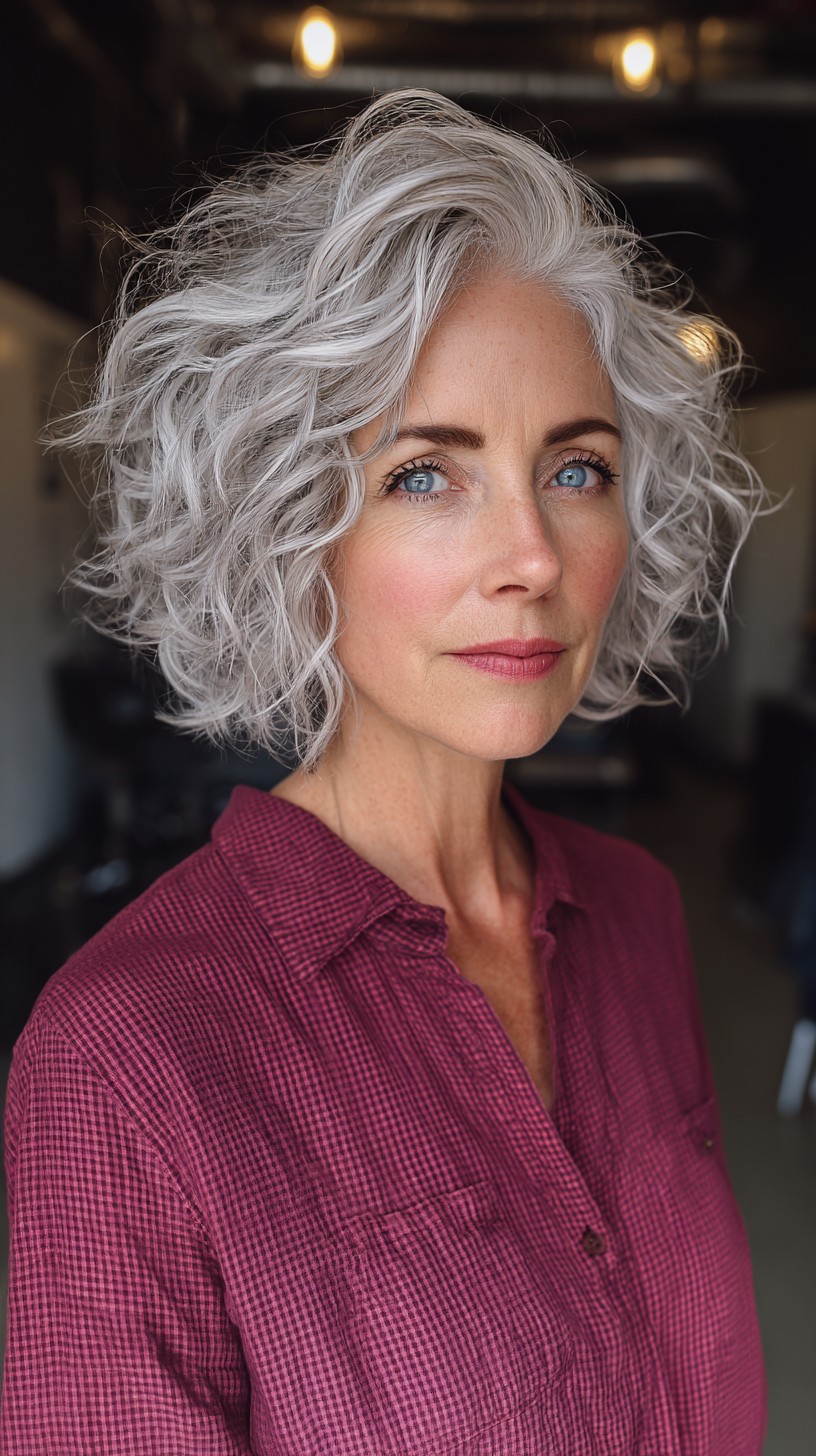 Playful Silver Curls with Contrasting Textures