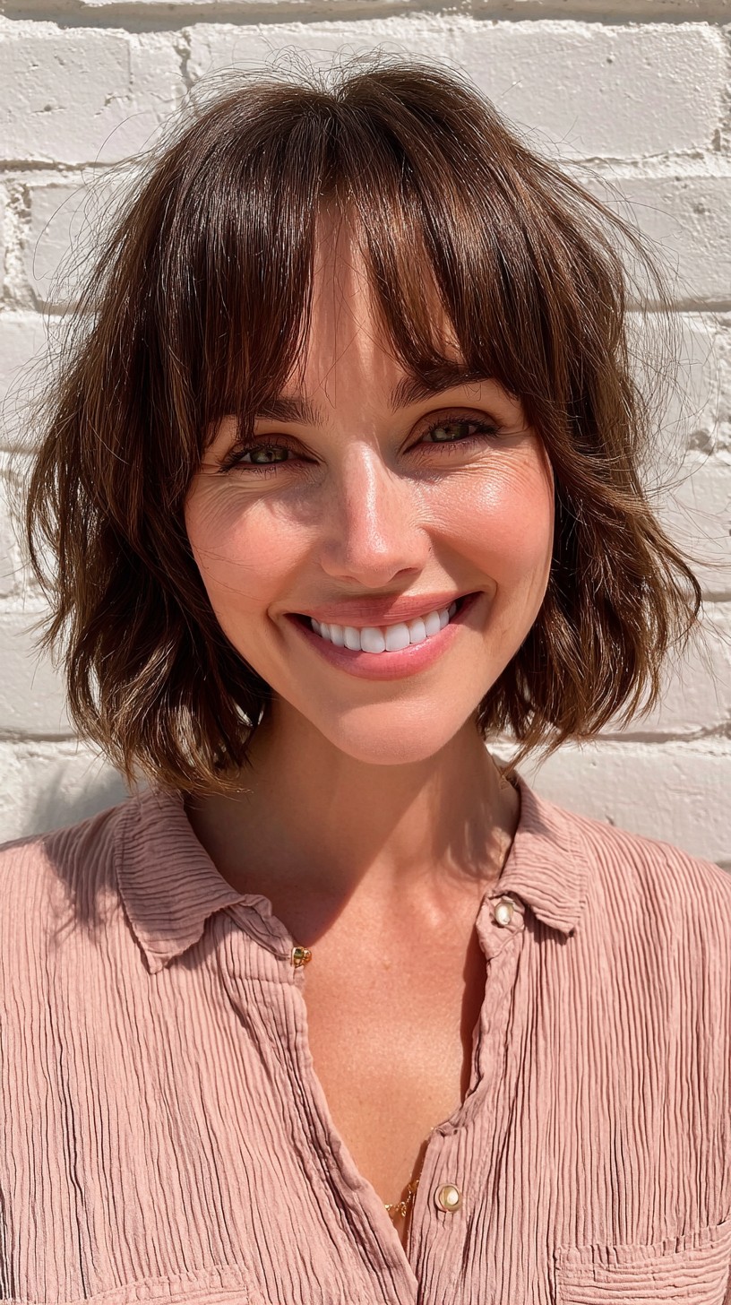 Playful Textured Bob with Soft Curtain Bangs