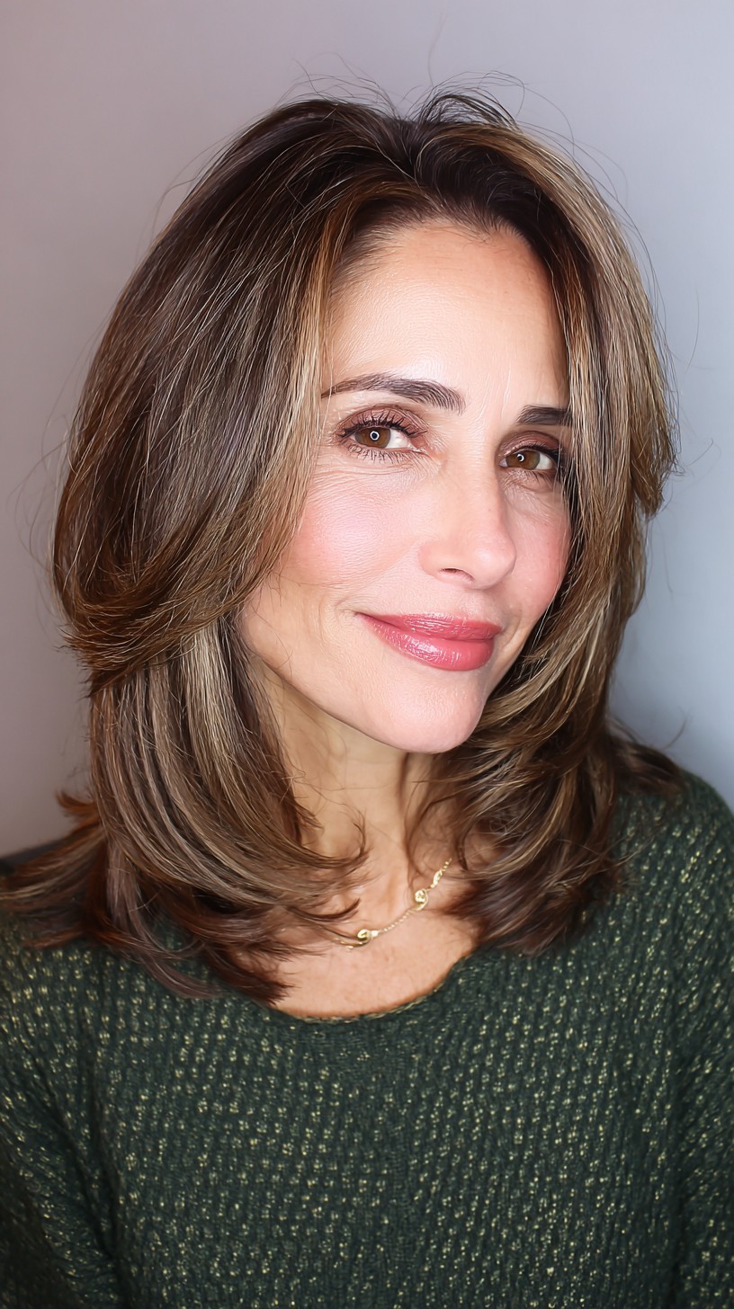 Polished Chestnut Lob with Voluminous Layers