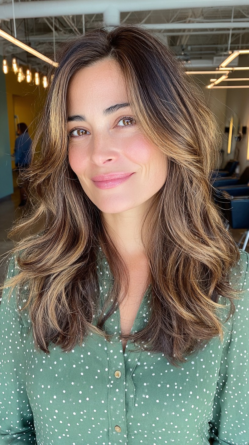 Polished Chestnut Waves with Soft Contouring