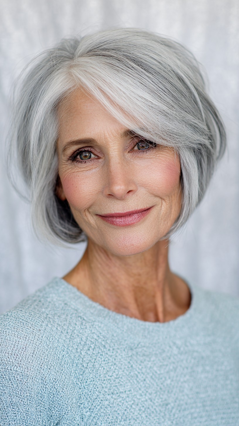 Polished Silver Feathered Side-Swept Bob