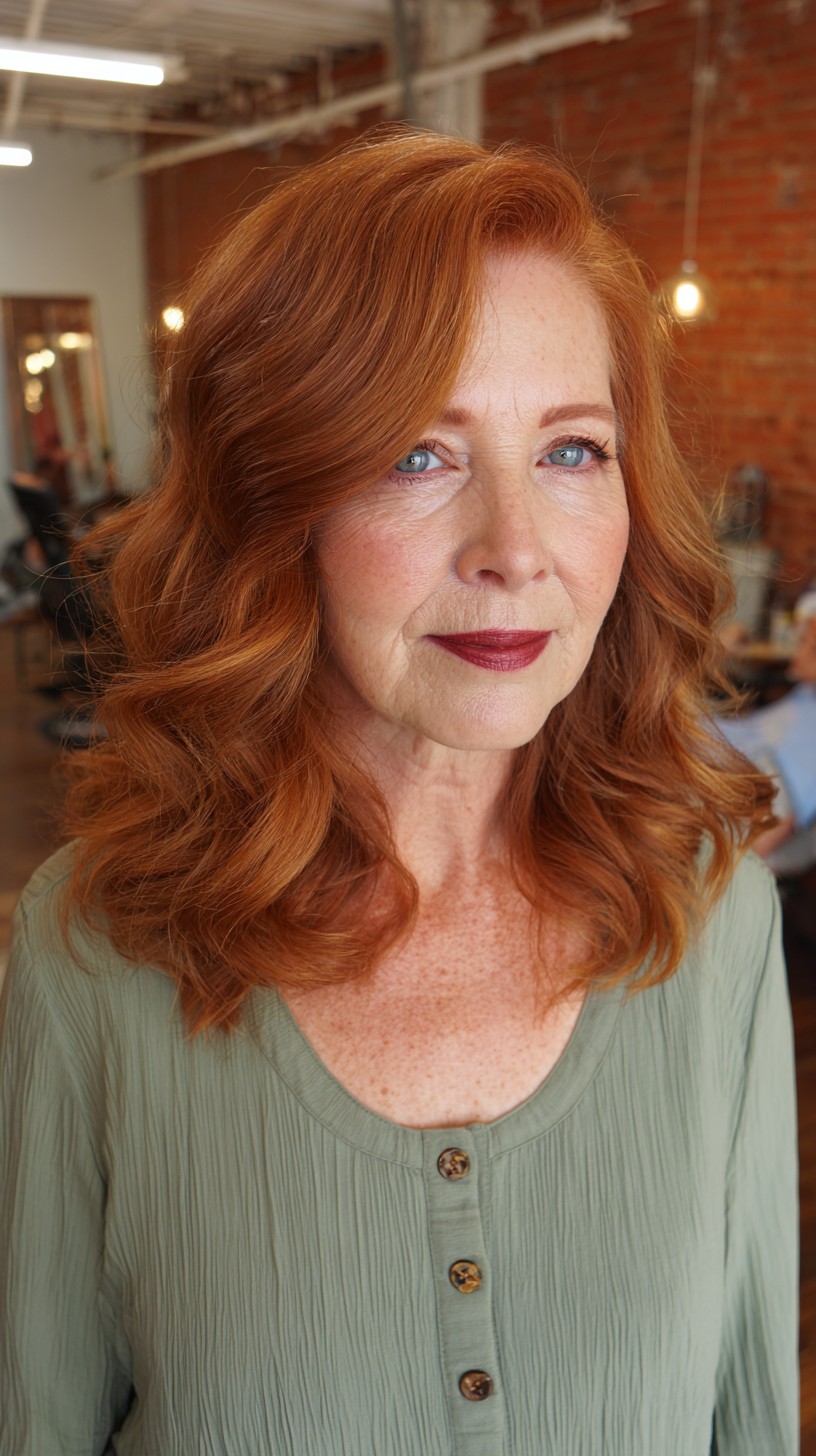 Radiant Copper Tousled Waves for Elegant Seniors