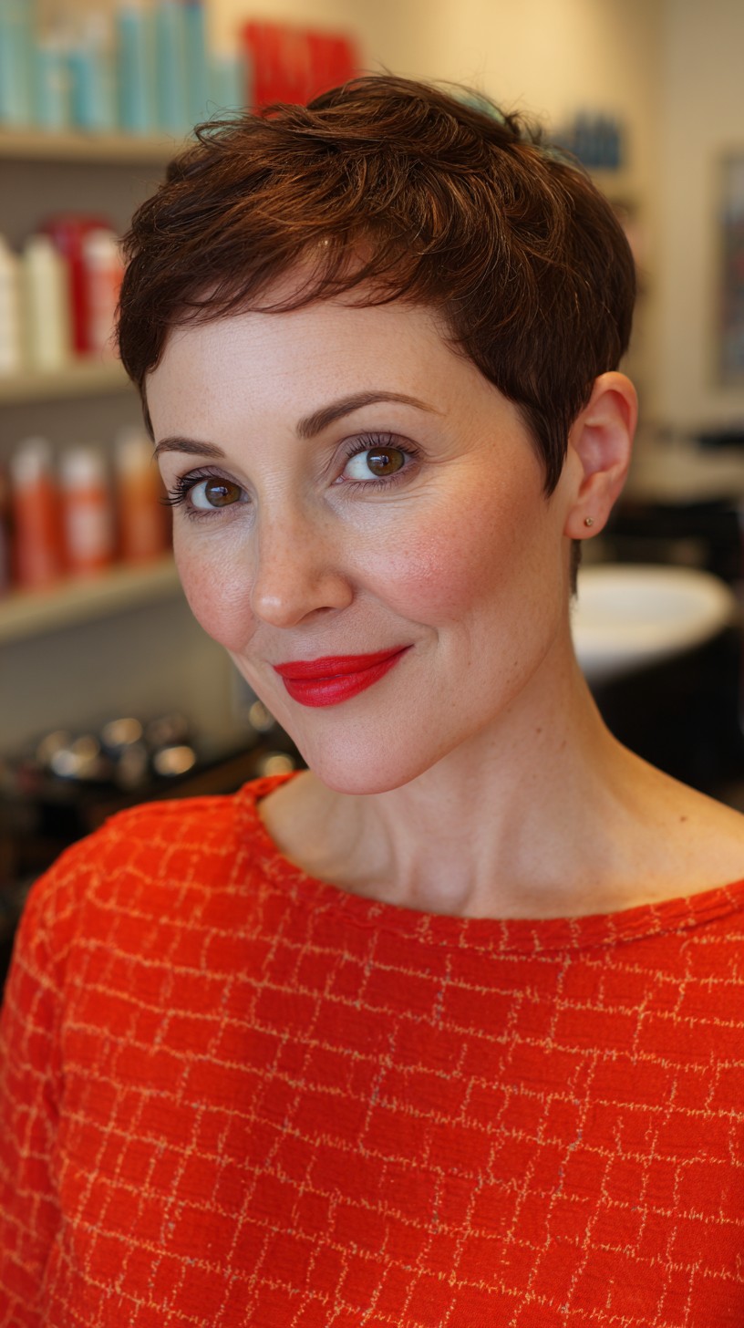 Refined Brunette Pixie with Textured Top