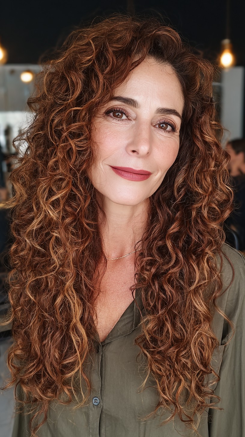 Rich Auburn Cascading Curls with Delicate Volume