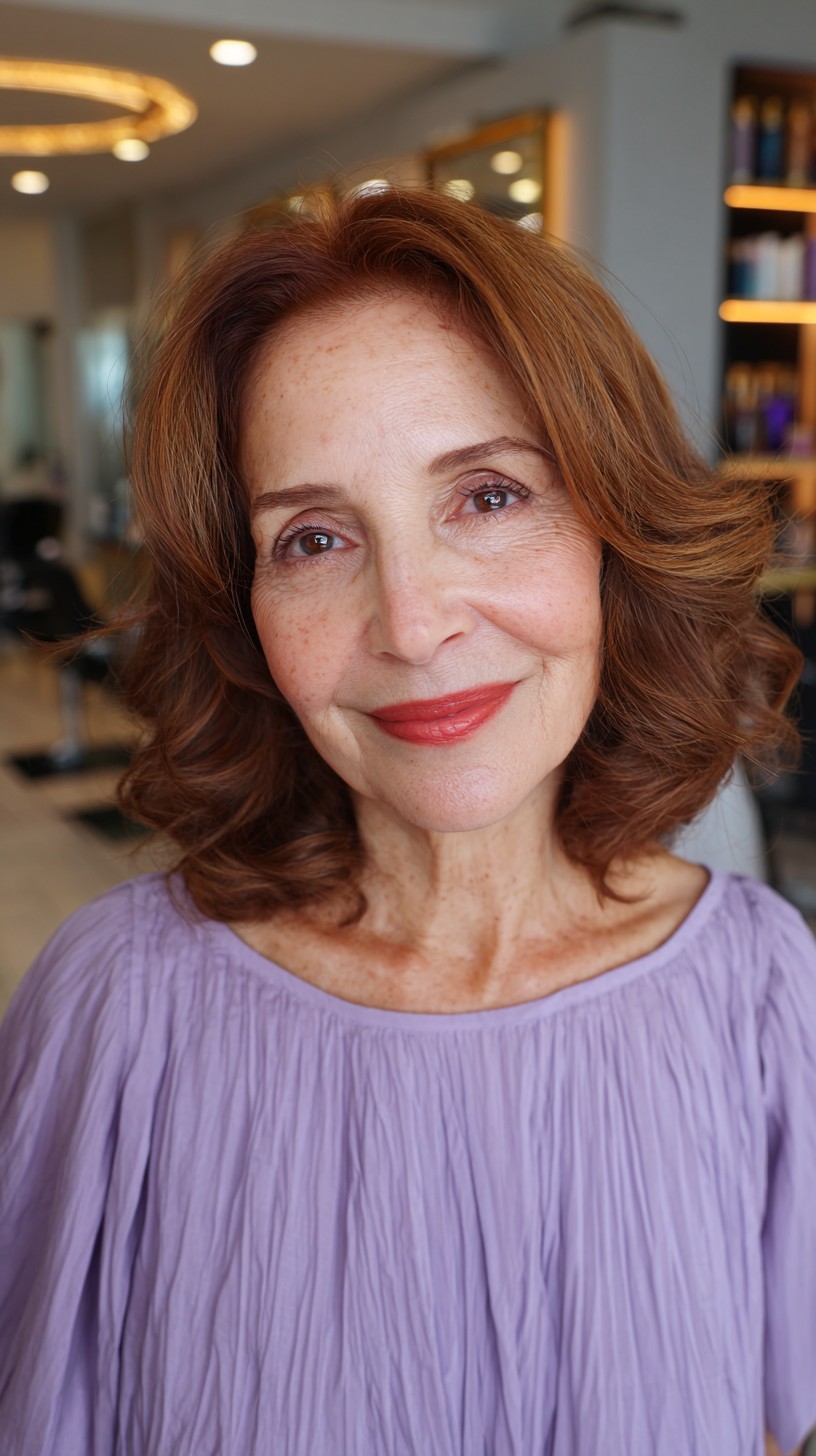 Rich Auburn Soft Curls with Elegant Framing