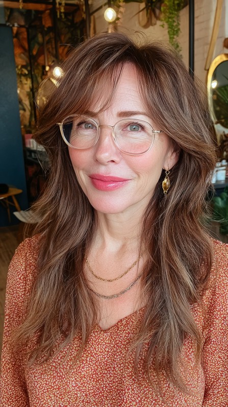 Rustic Chestnut Cascade with Delicate Bangs