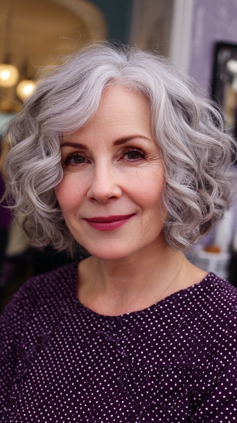Silver Glamour Curls with Cheekbone Accentuation