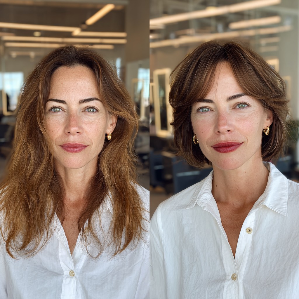 Sleek Bob with Textured Curtain Bangs