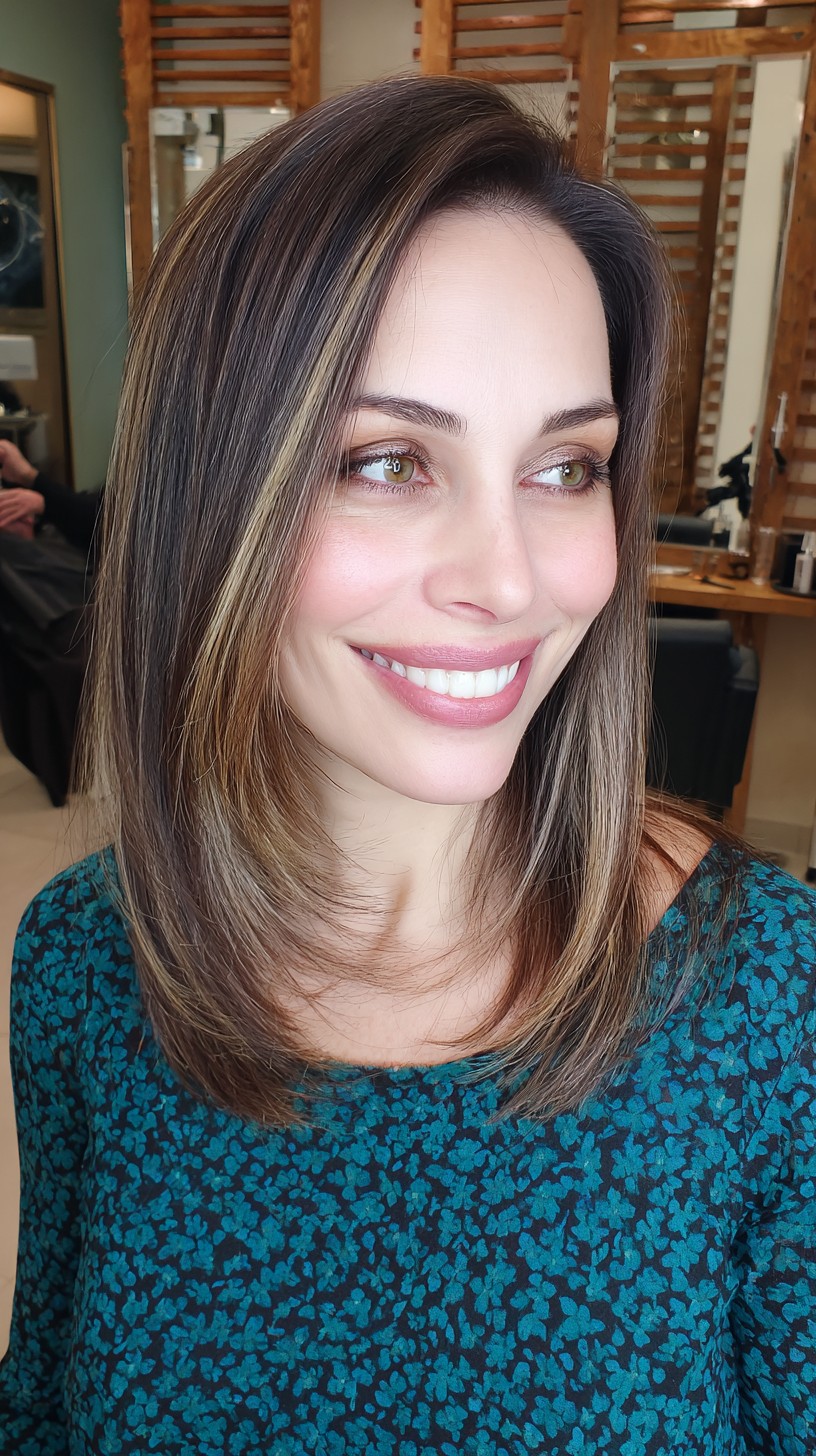Sleek Brunette A-Line Bob with Blonde Highlights