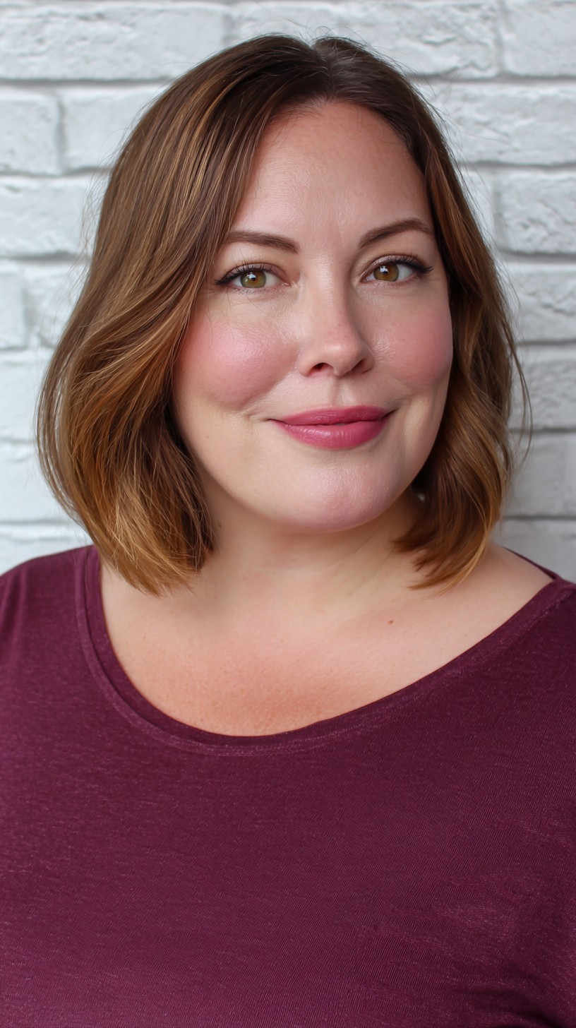 Sleek Caramel Lob with Gentle Waves