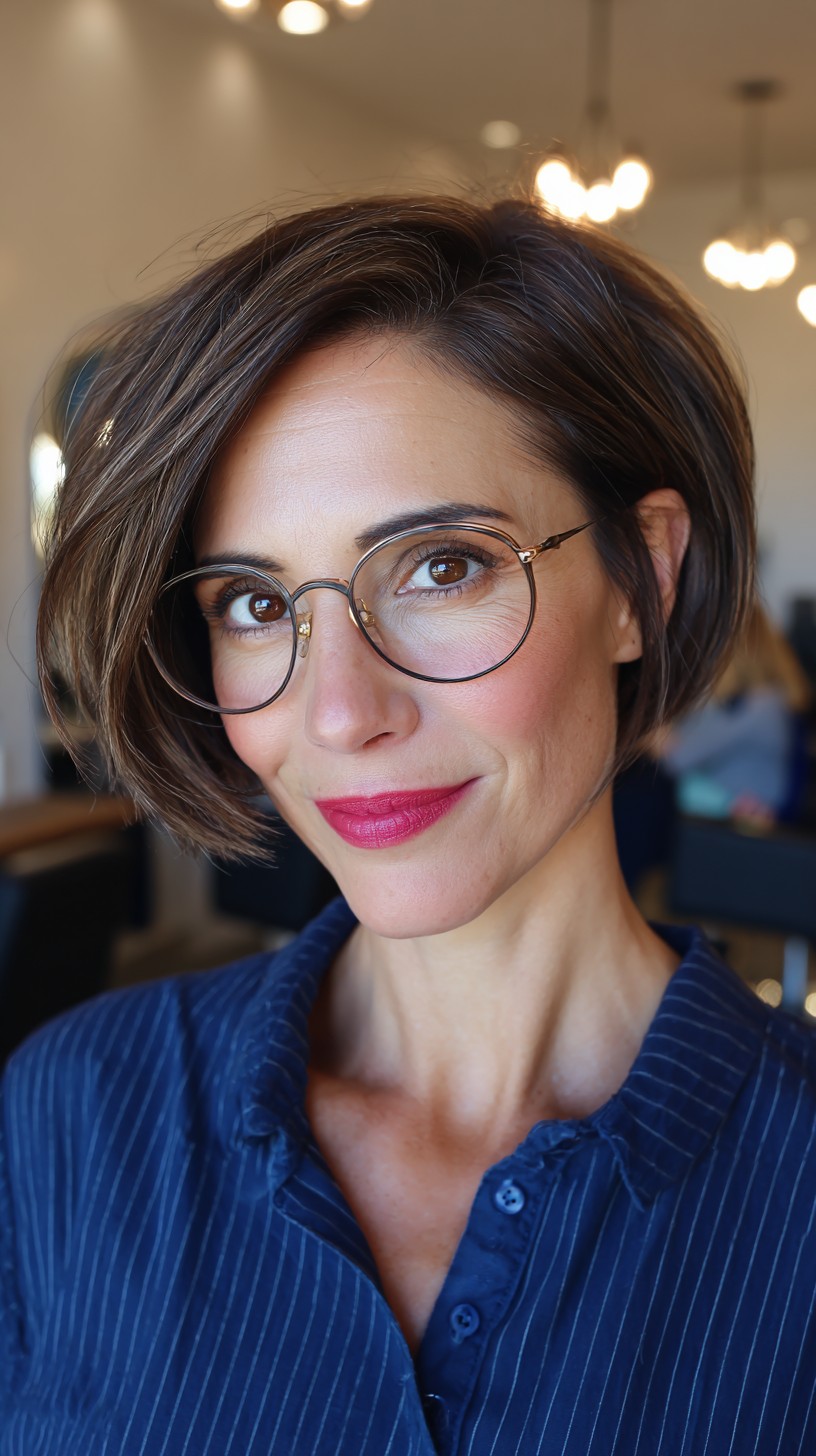 Sleek Chestnut Bob with Soft Textured Waves