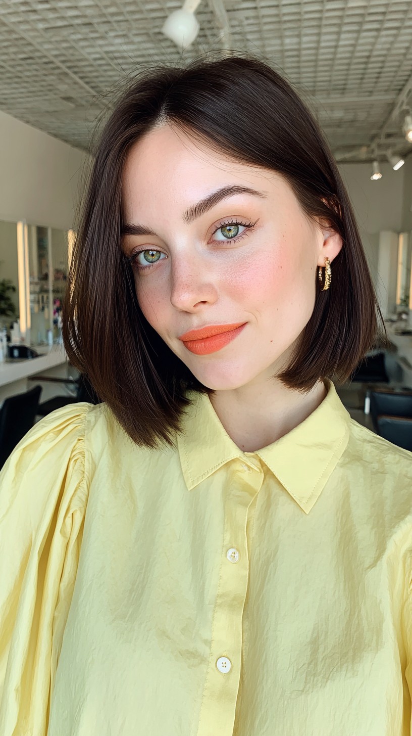 Sleek Chestnut Bob with Subtle Waves