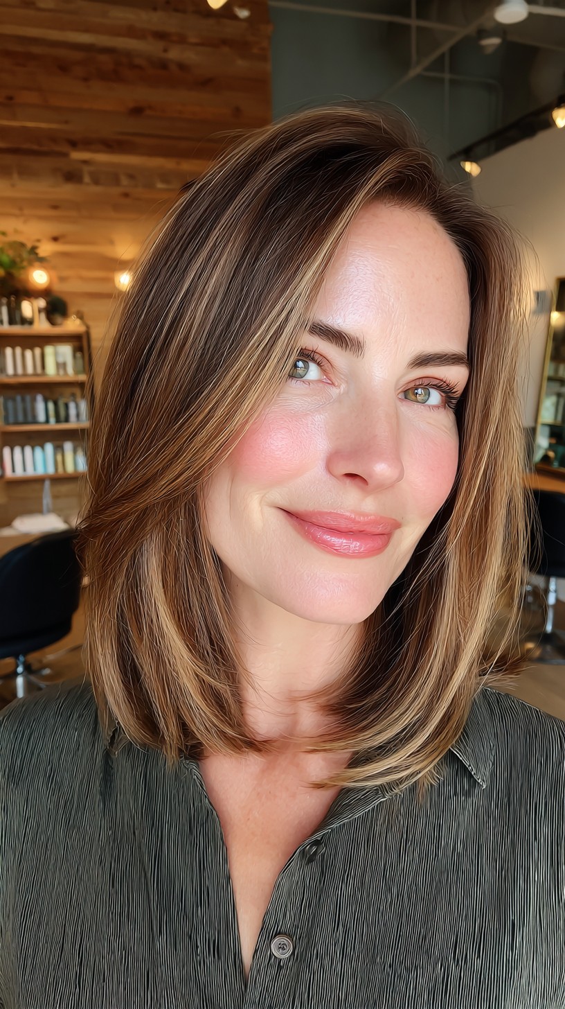 Soft Balanced Bob with Caramel Highlights