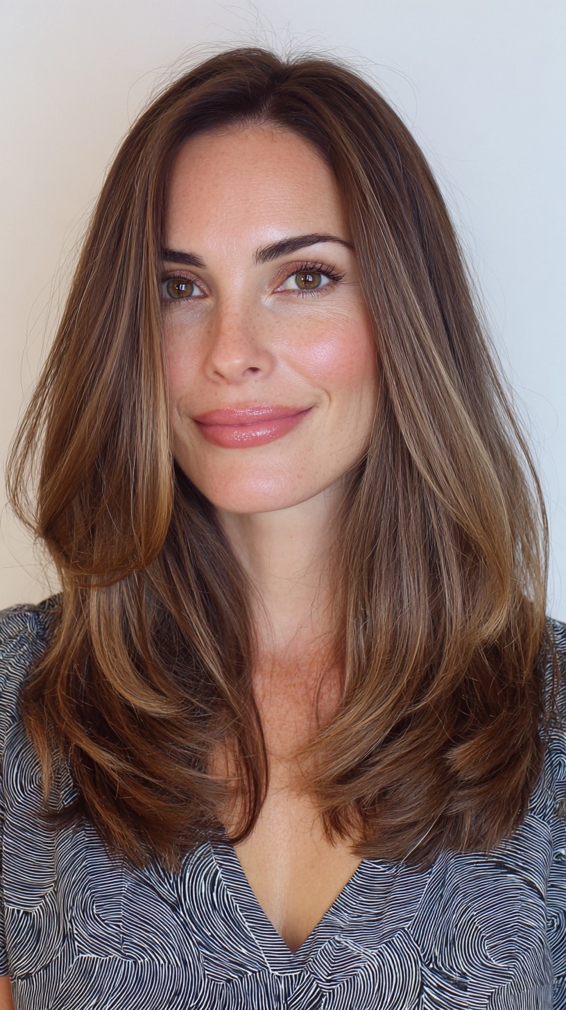 Soft Brunette Waves with Natural Highlights