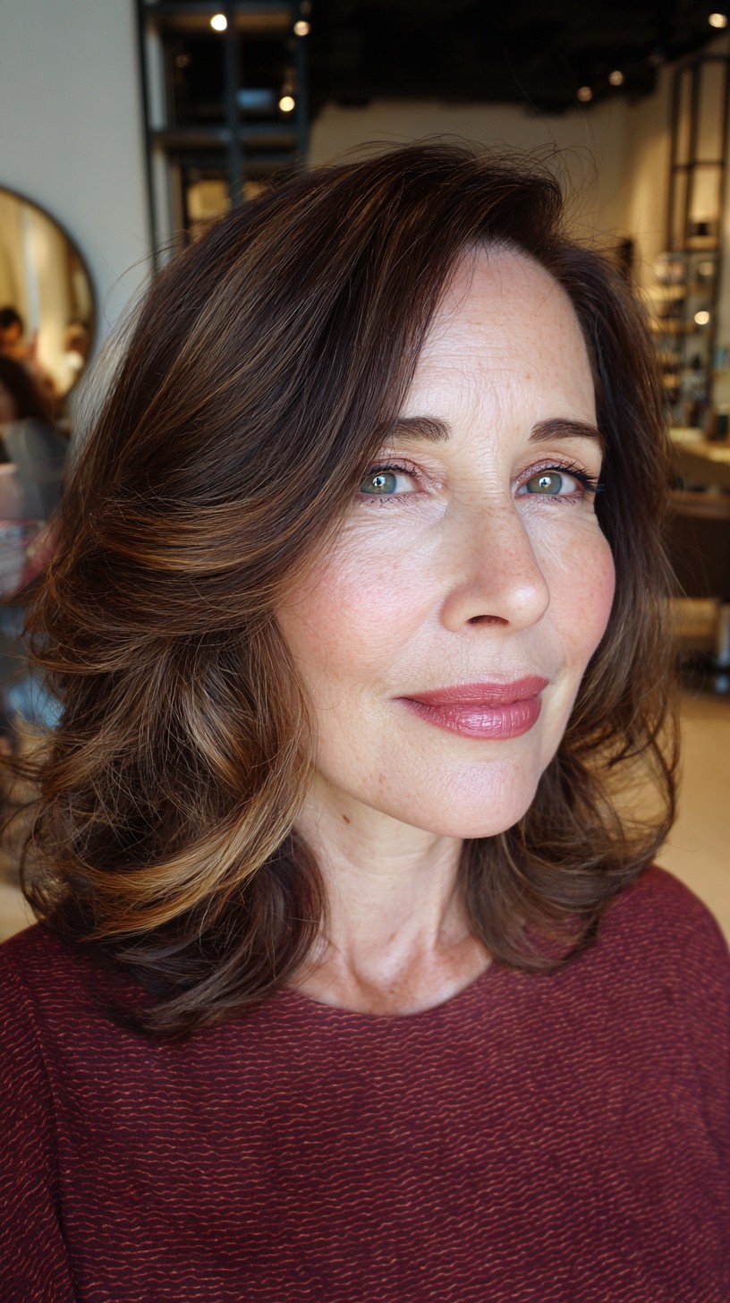 Soft Brunette Waves with Subtle Honey Highlights