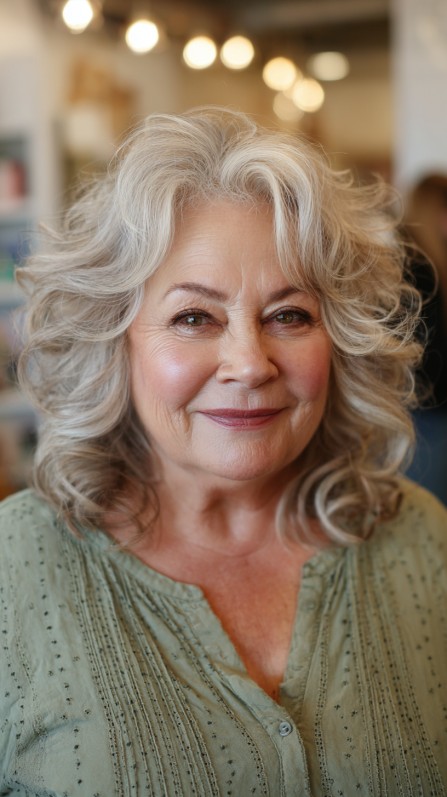 Soft Golden Curls with Natural Grey Highlights