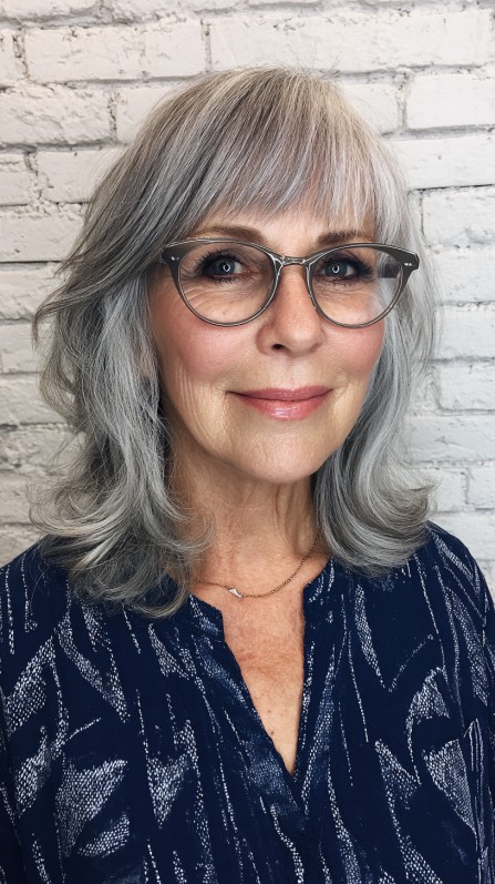 Softly Tapered Silver Shag with Frame-Warming Bangs
