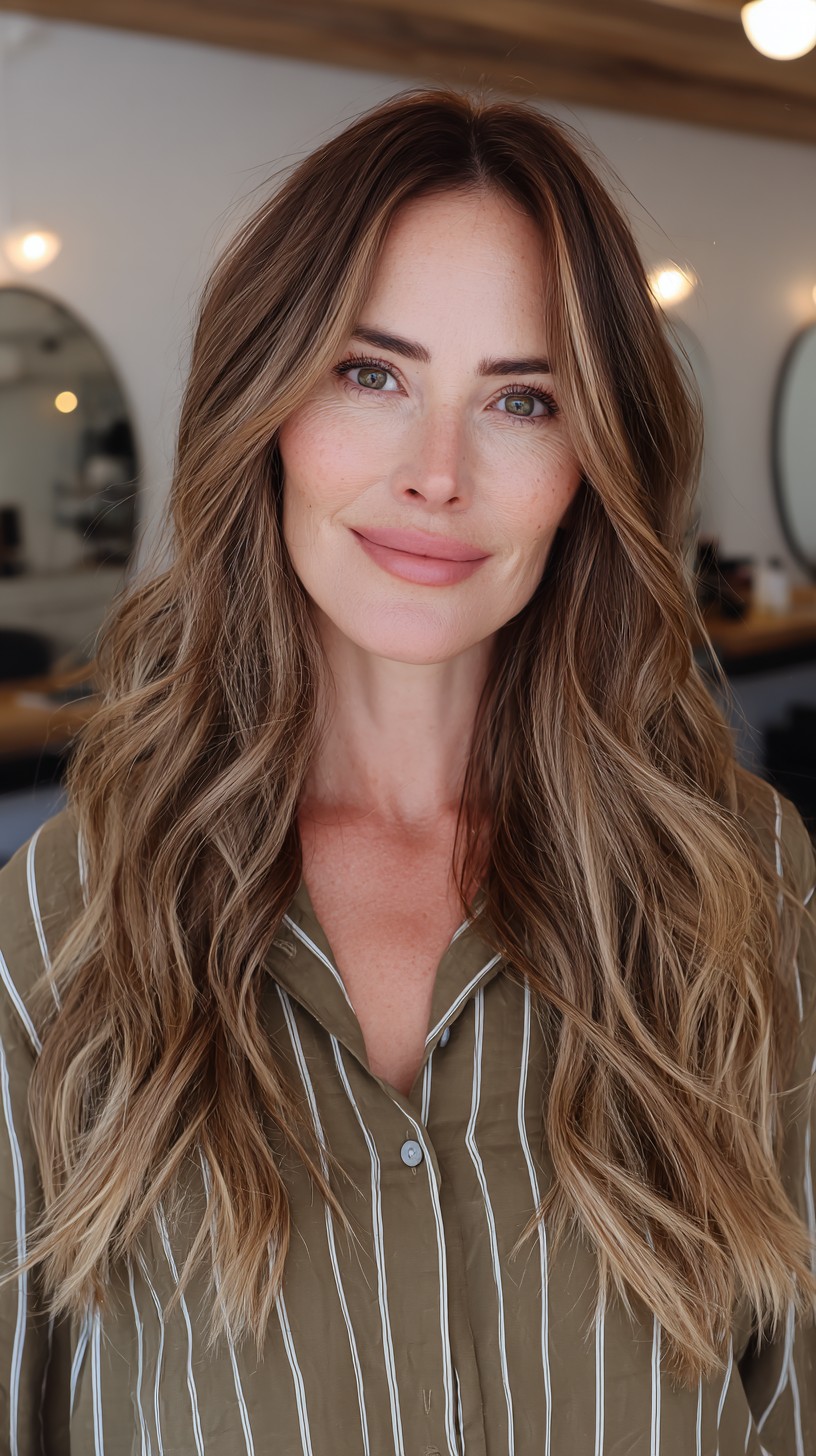 Textured Tawny Waves with Face-Framing Highlights