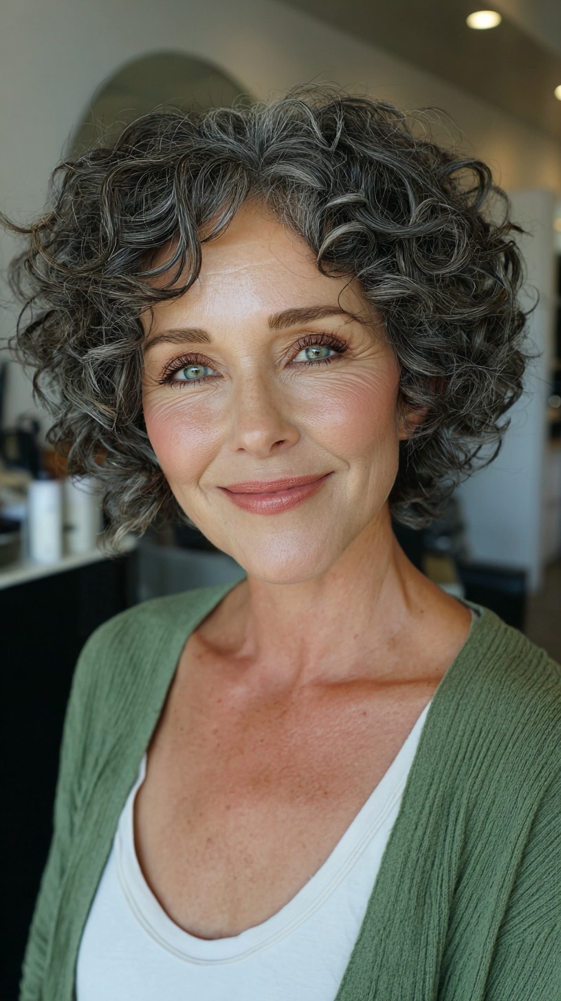 Timeless Grey Tapered Curls with Soft Volume