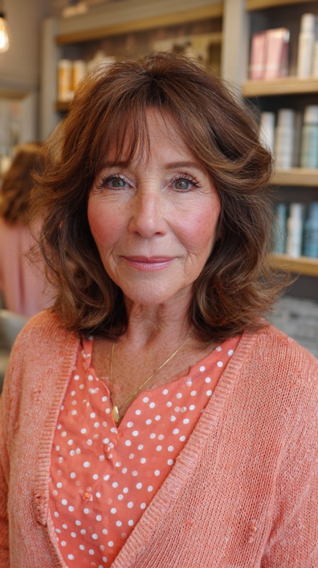 Tousled Chestnut Waves with Soft Layering