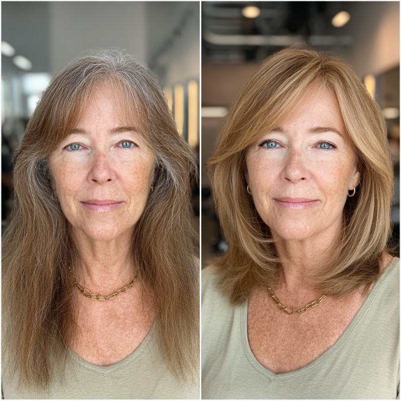 Transformative Golden Layered Style for Mature Hair