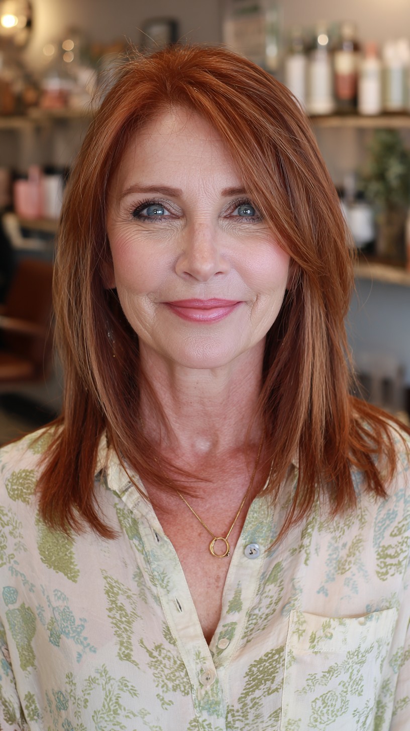 Vibrant Auburn Shoulder-Length Cut with Soft Layers
