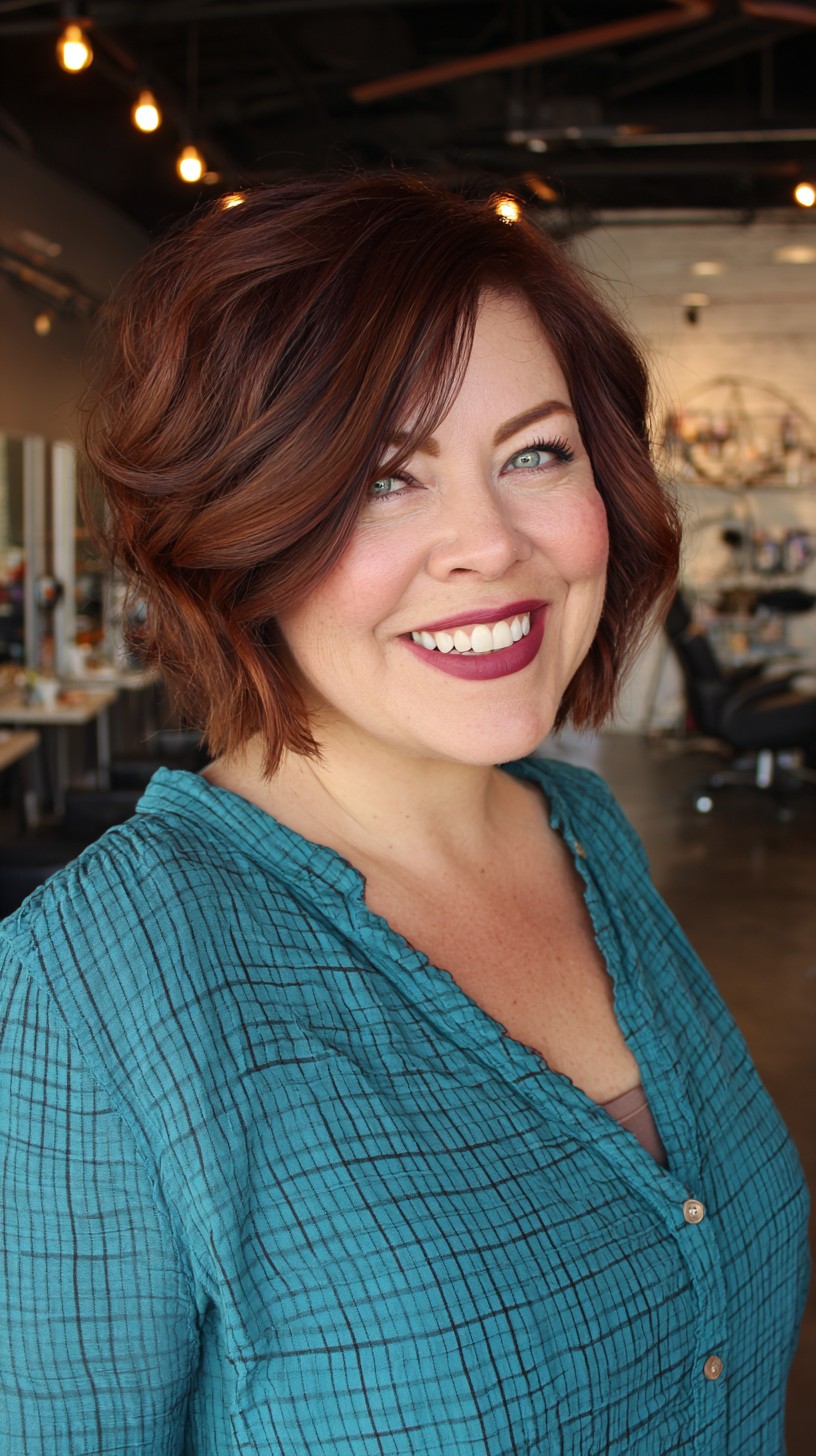 Vibrant Auburn Tousled Bob with Subtle Highlights