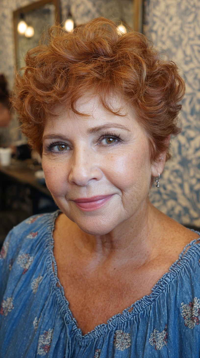 Vibrant Copper Curly Pixie for Added Volume