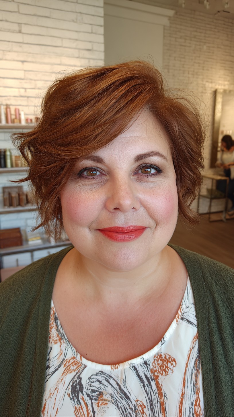 Vibrant Copper Rounded Bob with Textured Waves