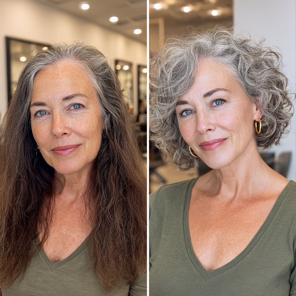 Voluminous Silver Curly Bob with Textured Layers