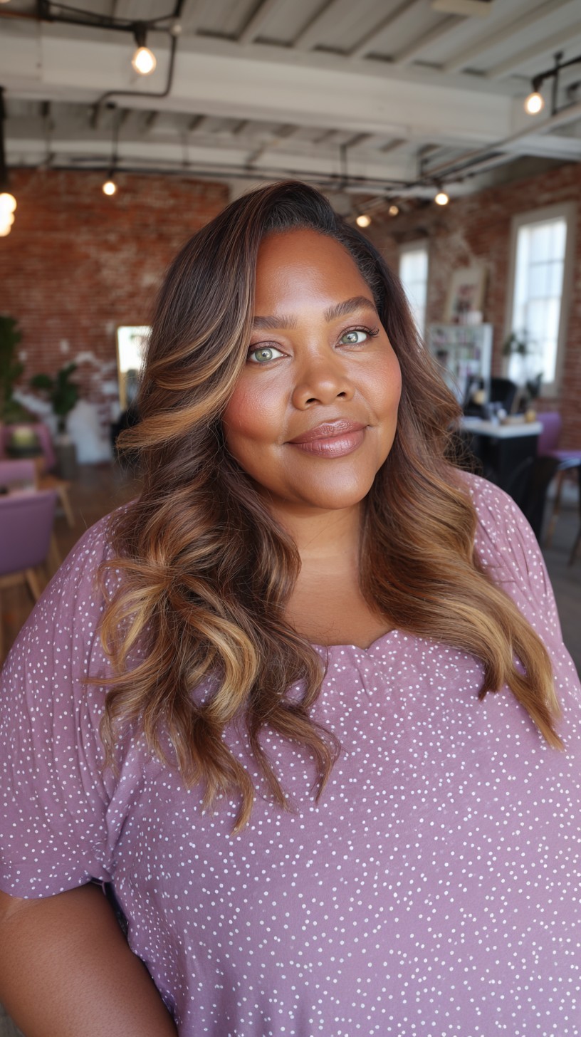 Warm Caramel Balayage on Loose Curls