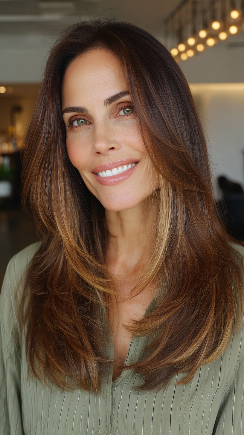 Warm Chestnut Waves with Soft Blending