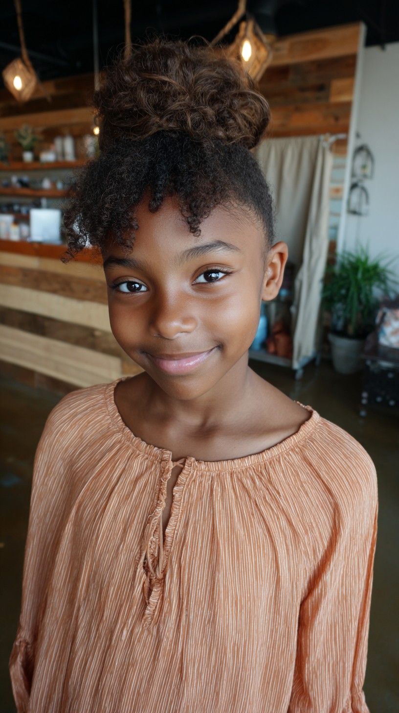 Whimsical Cinnamon Top Bun with Natural Curls